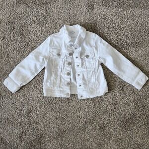 Gap Cropped Jean Jacket Girls 4 White Denim‎ Button Up Long Sleeve Collar Cotton